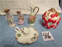 5 PIECES 1950'S LEFTON - CANDY HOLDER, FIGURINES,
