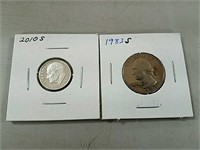 > 2 silver proof set coins 1983 S quarter and