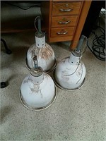 3 white metal industrial style lights light