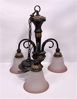 Chandelier: cast metal - pink shades - India,