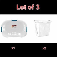 Lot of 3, Laundry Basket Portable Plastic White