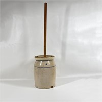 Vintage Crock Butter Churn Has Damage Noted in