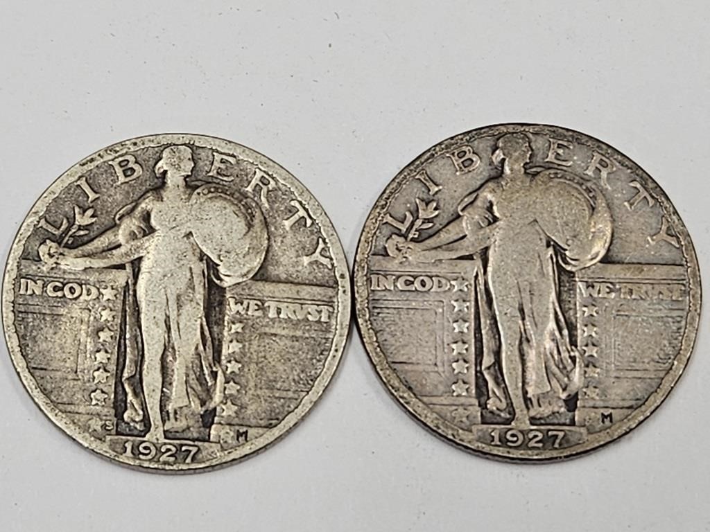 2- 1927 Silver Standing Liberty Silver Coins