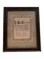 Framed 1891 Commemoration Paper