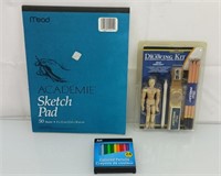 New drawing kit, sketch pad & colored pencils