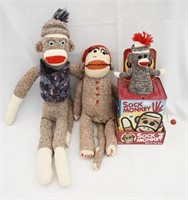 3 pcs Vintage Sock Monkeys & Sock in The Box
