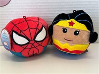 Two Hallmark Fluffballs Spider-Man & Wonder Woman