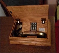 Desk top push button phone in oak box,
