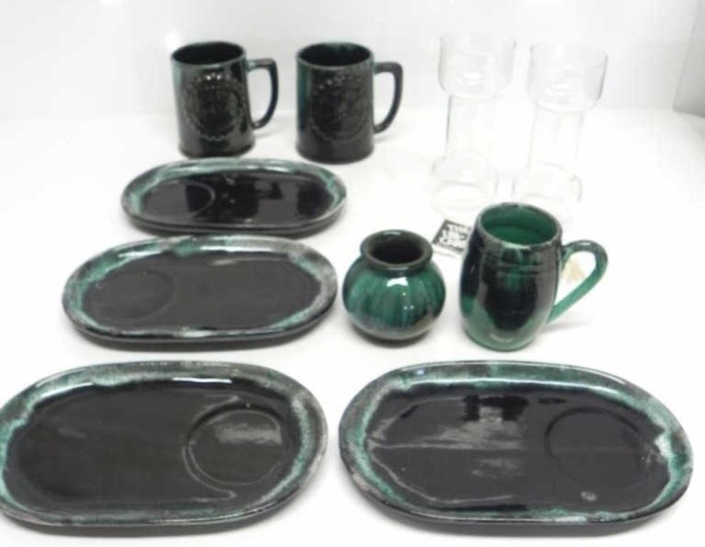 BLUE MOUNTAIN POTTERY DISHES & PYREX CANDLES