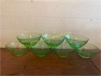 Set of 7 Green Depression Glass Berry Bowls