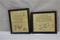 Two framed embroidered Nursery Rhymes