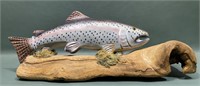 CARVED TROUT ON DRIFT WOOD