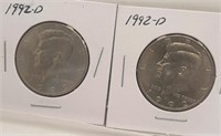 2 - 1992-D Kennedy Half Dollar Coins