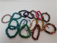 (15) Chinese Wood Bead Stretchy Bracelets