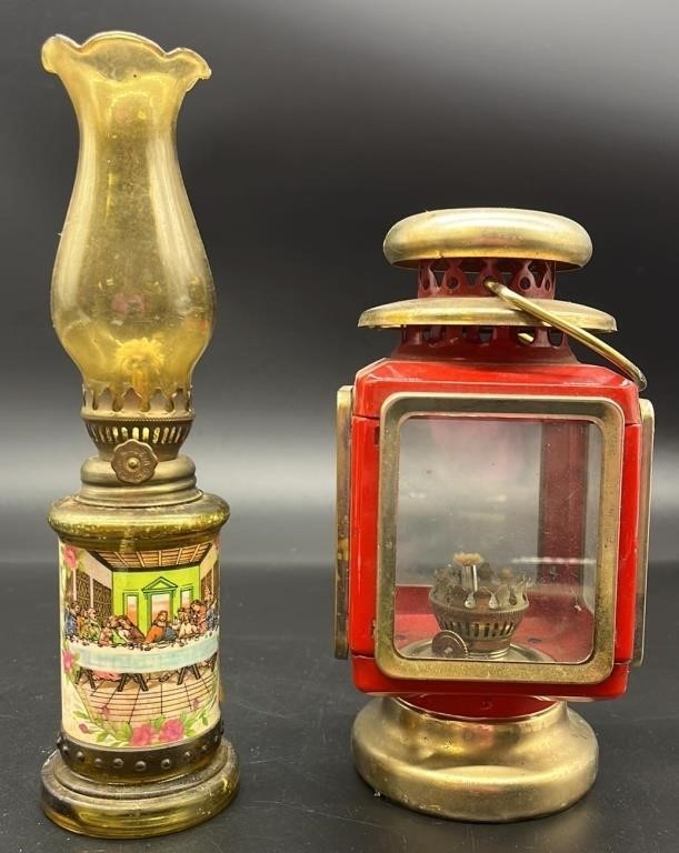 Antique Brass Carriage Lamp & Mini Oil Lamp