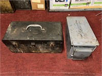 METAL TOOLBOX W/ TOOLS & AMMO CAN W/ LEAD WEIGHTS