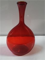Handblown red glass vase 7"l x 3"w x 14"h