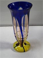Hand-blown art glass vase, 5"diam x 11"h