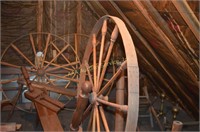 5 19th century spinning wheels, incomplete. Height