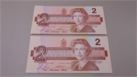 (2) 1986 Canadian Two Dollar Sequential ,