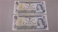 (2) 1973 Canadian One Dollar Sequential ,