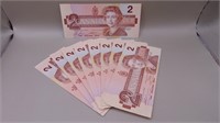(9) 1986 Canadian Two Dollar Bills