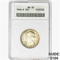 1946-S Washington Silver Quarter ANACS MS65