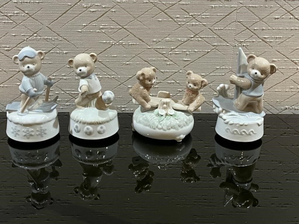 (4) Porcelain Musical Bear Figurine