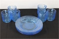 Assorted Blue Glass Dishes