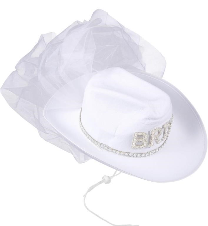 (new)VALICLUD Bridal White Veil Cowboy Hat Has