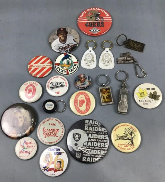 Keychains and pin back buttons
