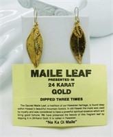 Vintage Maile Leaf 24K Gold Dipped Earrings