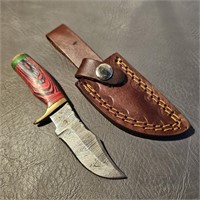 Damascus Knife w/ Leather Sheath