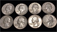 (8) Washington Silver Quarter Coins