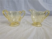 Lancaster Yellow Depression Glass Cream & Sugar