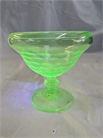 Vintage Green Vaseline Glass Pedestal Compote