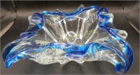 blue trimmed glass dish & glass wave-as found