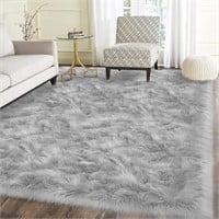 Latepis Washable Rugs 5x7 Grey Faux Fur Rugs for L