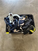 hockey gloves, cages, pads, and other equipment