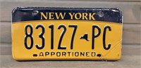 New York Aportinoned license plate