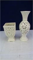 (2) White Ceramic Vases