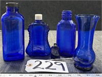 5 Pc Lot Cobalt Blue Glass Bottle