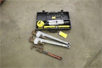 (3) Pipe Wrenches, 24", 24", 18" & Cen Tech Laser