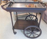 Antique tea cart on wheels w/ lift off glass
