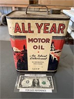 Vintage All Year Motor oil advertising 2 gallon
