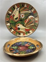 Ceramics Colourful Plate and Wood Bowl with