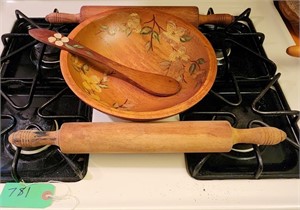 Rolling Pin Wooden Bowl and Spoon