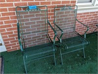 (2) Green Painted Metal Patio Chairs
