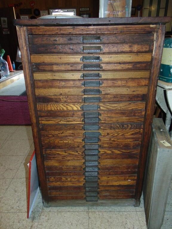 Antique Oak Hamilton Letter Press Cabinet