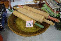 Wooden bowl, rolling pins